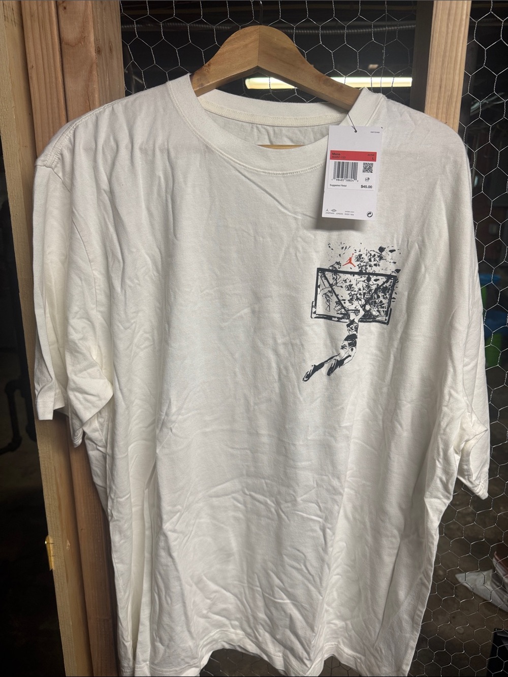 Jordan White Short Sleeve Tee with Black Basketball Graphic